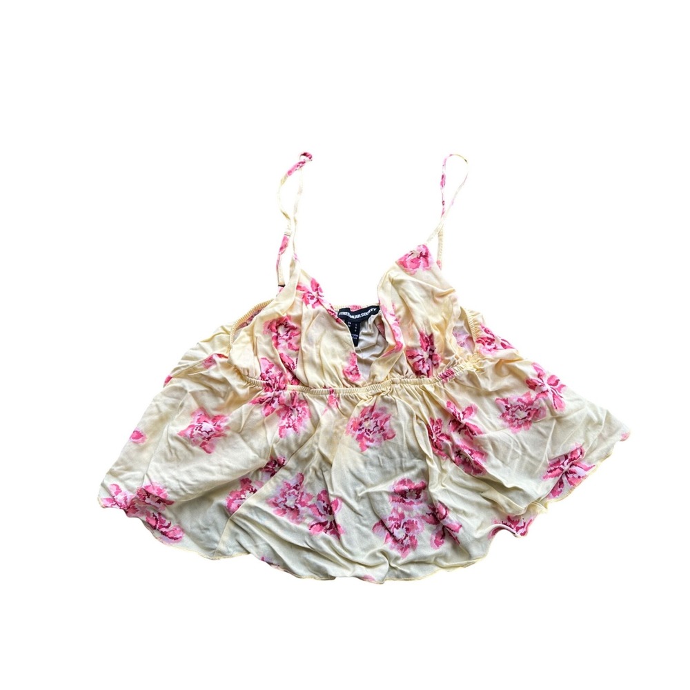 Streetwear Society Yellow Pink Floral Cami Top V-Neck Adjustable Straps Large